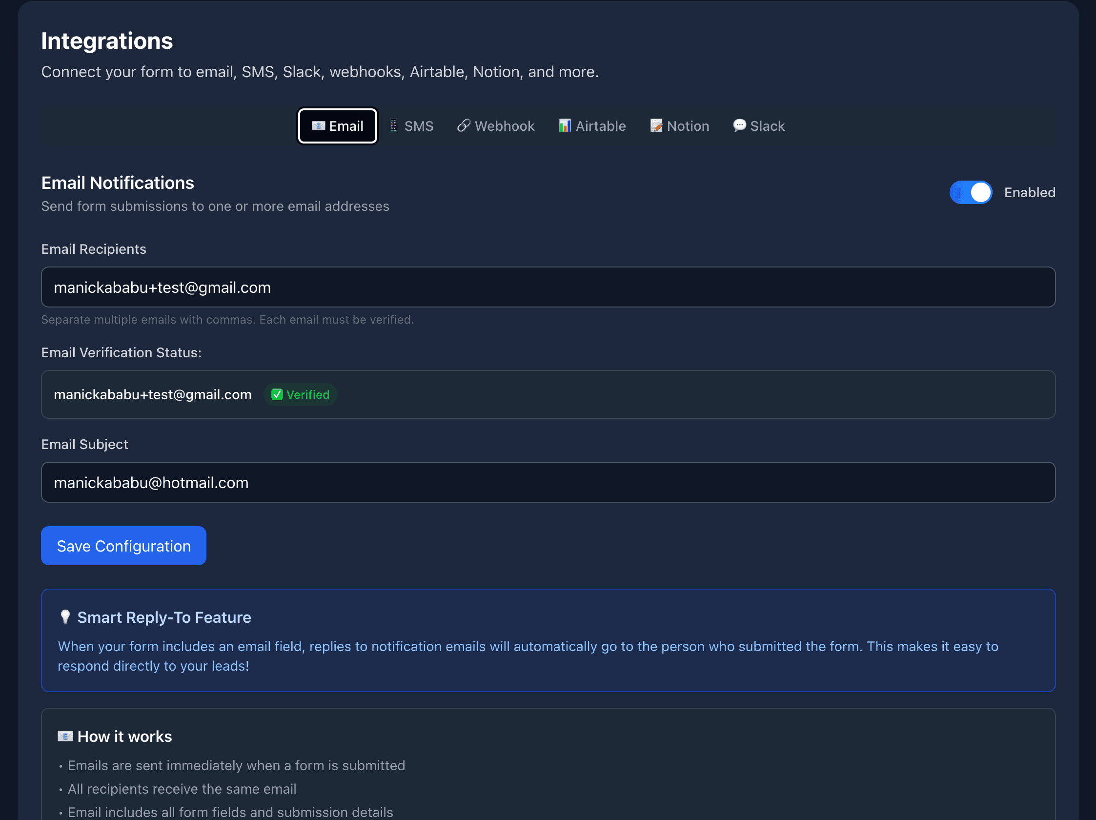LeadDuo webhooks integration interface showing endpoint configuration
